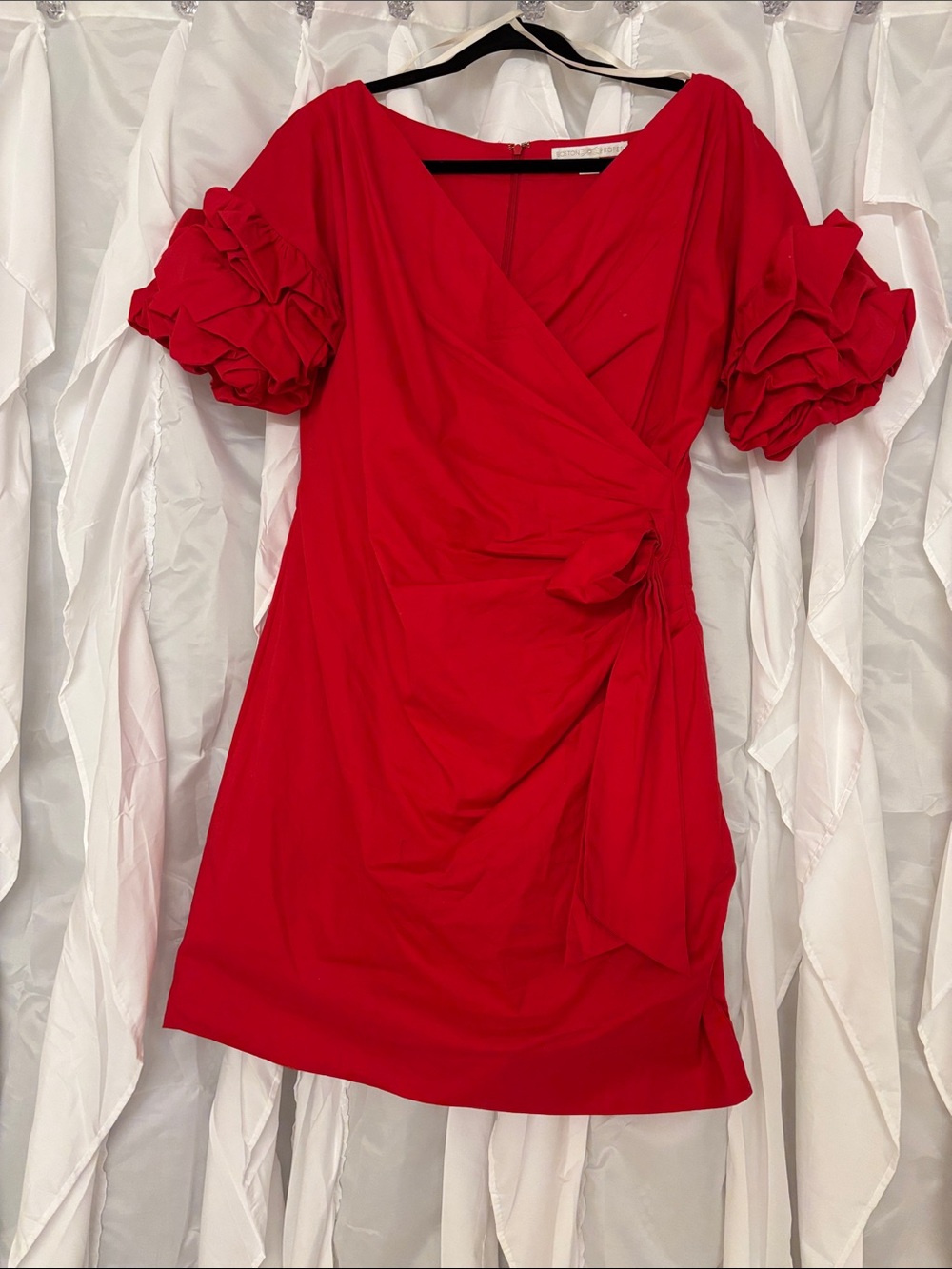 Boston Proper Red Puff-Sleeve Wrap Mini Dress